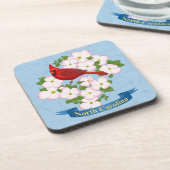 ノースカロライナ州（鳥）ショウジョウコウカンチョウバードハナミズキ花 コースター (左側)