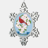 ノースカロライナ州(鳥)ショウジョウコウカンチョウバードハナミズキ花 スノーフレークピューターオーナメント (右)