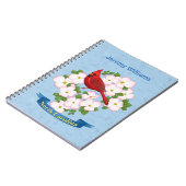 ノースカロライナ州（鳥）ショウジョウコウカンチョウバードハナミズキ花 ノートブック (左側)