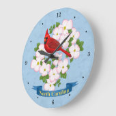 ノースカロライナ州(鳥)ショウジョウコウカンチョウバードハナミズキ花 ラージ壁時計 (傾斜)