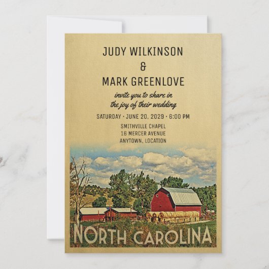 ノースカロライナ結婚式招待状ファームバ素朴ン 招待状 (正面)
