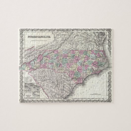 ノースカロライナ(1855年)のヴィンテージの地図 ジグソーパズル (横)