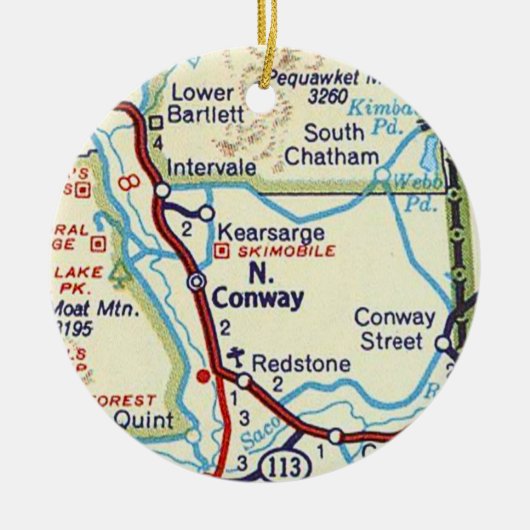 ノースコンウェイNHヴィンテージマップセラミックオーナメント セラミックオーナメント (正面)