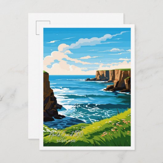 ノースコースト500スコットランドトラベルイラストレーション ポストカード (正面/裏面)