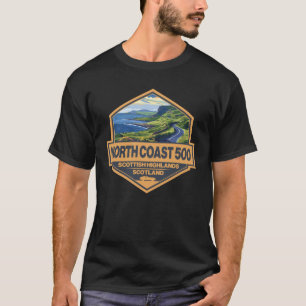 ノースコースト500スコットランド旅行アートバッジ Tシャツ