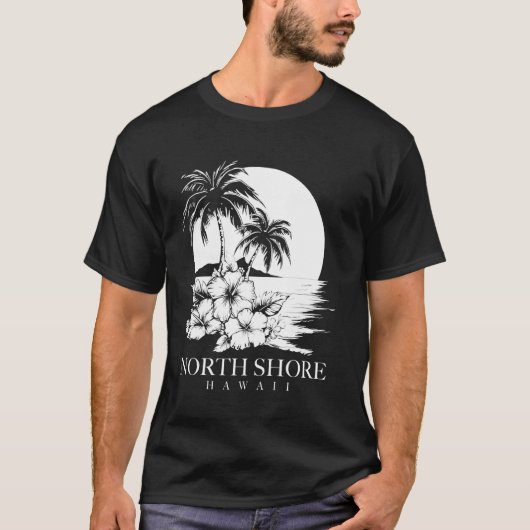 ノースショアハワイアロハハワイアンハイビスカスサーファー Tシャツ (正面)