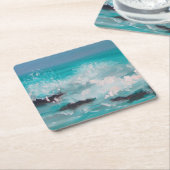 "ノースショア波" 1、油絵 スクエアペーパーコースター (アングル)