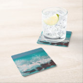 "ノースショア波" 3、油絵 スクエアペーパーコースター (インサイチュ)