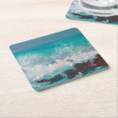 "ノースショア波" 3、油絵 スクエアペーパーコースター (アングル)