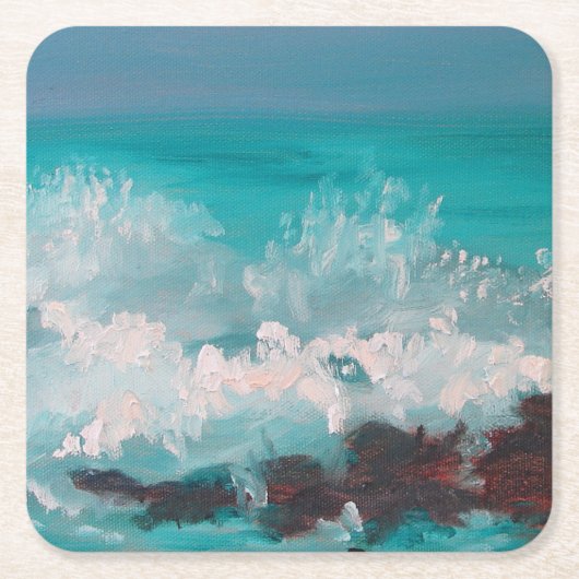 "ノースショア波" 3、油絵 スクエアペーパーコースター (正面)