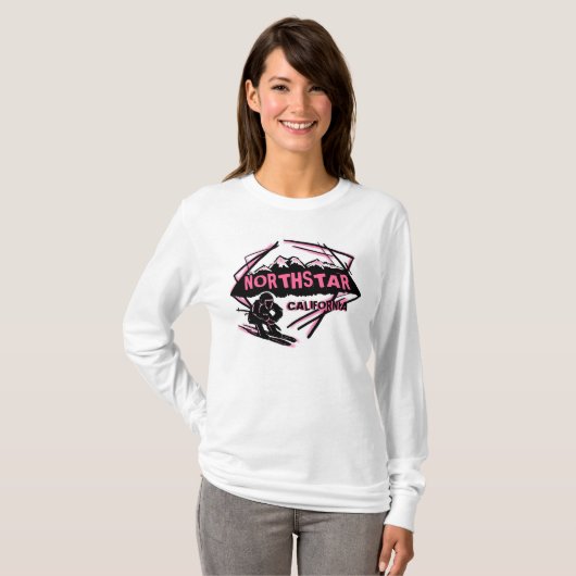 ノーススターカリフォルニアピンクレディーススキーヤーフード付きスウェットシャツ Tシャツ (正面フル)