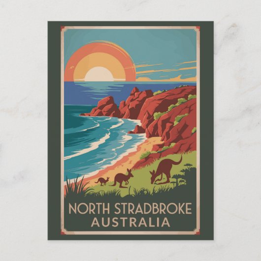 ノースストラドブロークアイランドカンガルーイラストレーション ポストカード (正面)