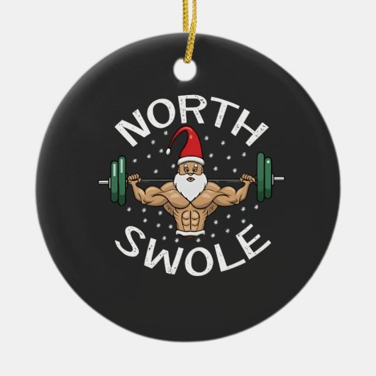 ノーススワールおもしろいマッスルサンタクリスマスフィットネス セラミックオーナメント (正面)