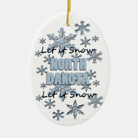 ノースダコタのクリスマス飾りに雪をかける セラミックオーナメント (正面)