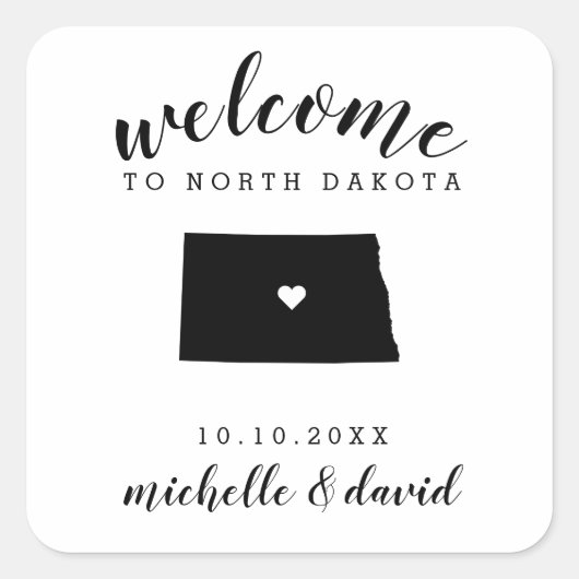 ノースダコタへようこそ |結婚のカスタム好意 スクエアシール (正面)