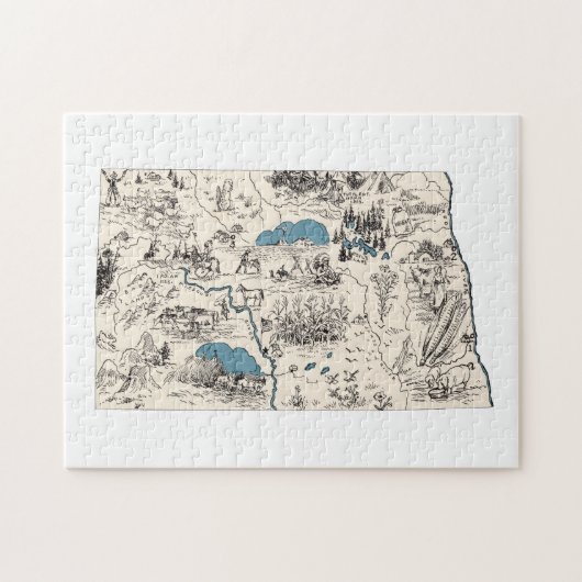 ノースダコタシェイプダコタンヴィンテージ写真の地図 ジグソーパズル (横)