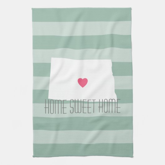 ノースダコタマップホーム州ラブカスタムズハート キッチンタオル (縦)