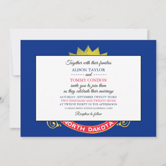 ノースダコタン州旗、ノースダコタ州旗結婚。 招待状 (正面)