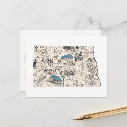 ノースダコタヴィンテージ写真地図アンティーク図 ポストカード (正面/裏面インサイチュ)