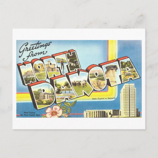 ノースダコタ州からのヴィンテージの挨拶 ポストカード (正面)