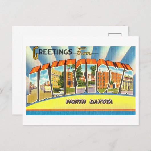 ノースダコタ州ジャメスタウンからのヴィンテージの挨拶 ポストカード (正面/裏面)