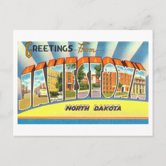ノースダコタ州ジャメスタウンからのヴィンテージの挨拶 ポストカード (正面)