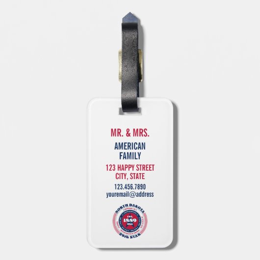 ノースダコタ州パーソナライズされたギフトラゲージタグ ラゲッジタグ (裏面縦)