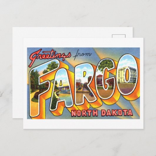 ノースダコタ州ファーゴからのヴィンテージの挨拶 ポストカード (正面/裏面)