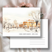 ノースダコタ州ファーゴ 都市景観 水彩画 トラベル
