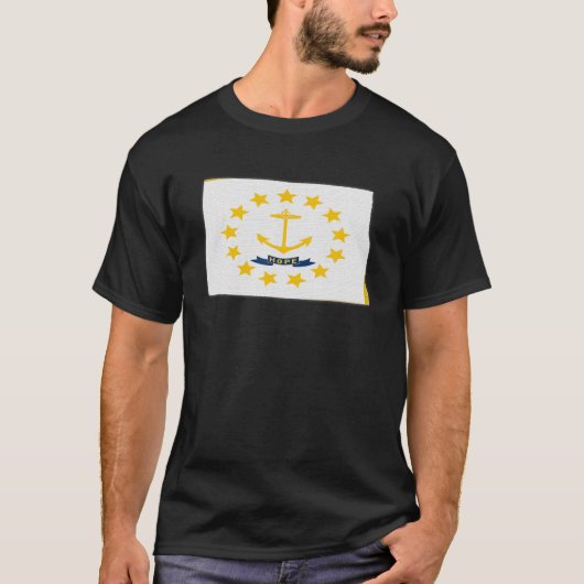 ノースダコタ州マップRHODE ISLAND RIフラッグルーツ Tシャツ (正面)