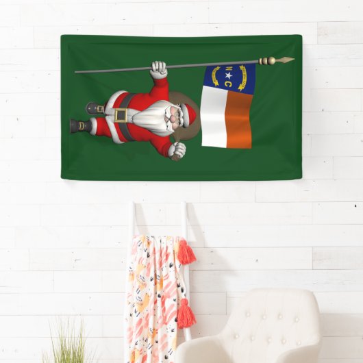 ノースダコタ州旗とサンタクロースの幸せ 横断幕 (インサイチュ)