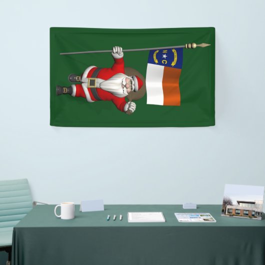 ノースダコタ州旗とサンタクロースの幸せ 横断幕 (トレードショー)