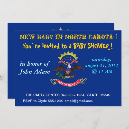 ノースダコタ州旗とベビーシャワー招待状 招待状 (正面/裏面)