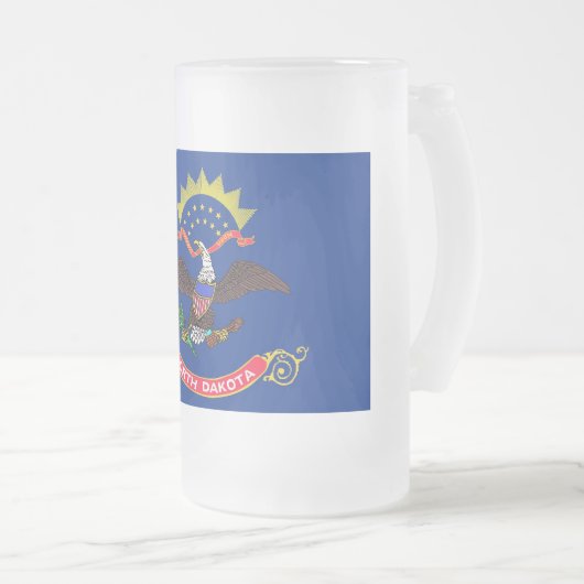ノースダコタ州旗のついた曇りガラスのマグカップ フロストグラスビールジョッキ (正面右)