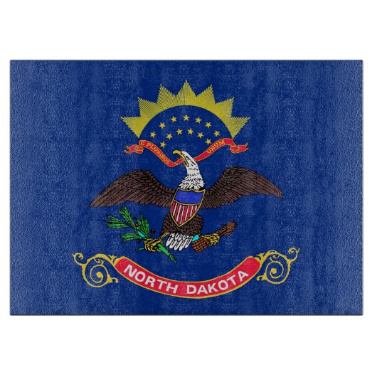 ノースダコタ州旗を持つガラス板 カッティングボード (正面)