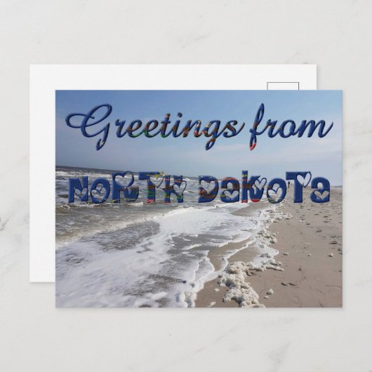 ノースダコタ州旗ハートUSAからの挨拶 ポストカード (正面/裏面)