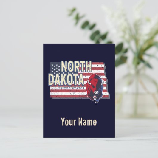 ノースダコタ州統一された州レトロマップヴィンテージ シーズンポストカード (スタンド正面)