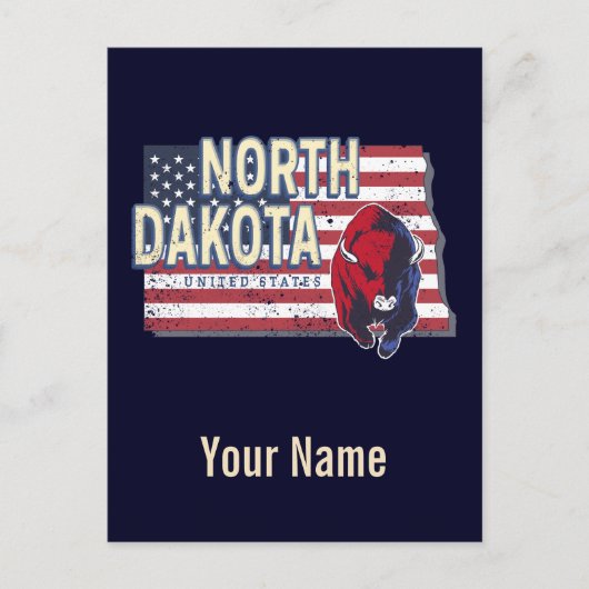 ノースダコタ州統一された州レトロマップヴィンテージ シーズンポストカード (正面)
