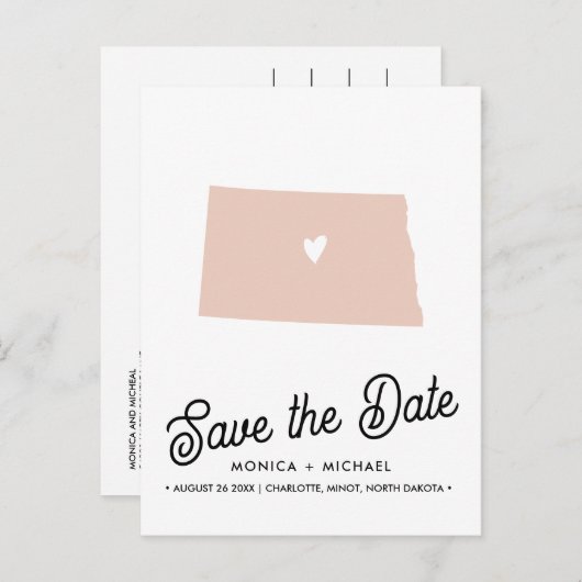 ノースダコタ州行き先ウェディング任意の色 案内ポストカード (正面/裏面)