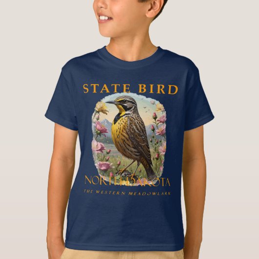 ノースダコタ準州の鳥 西部牧場ヒバリ Tシャツ (正面)