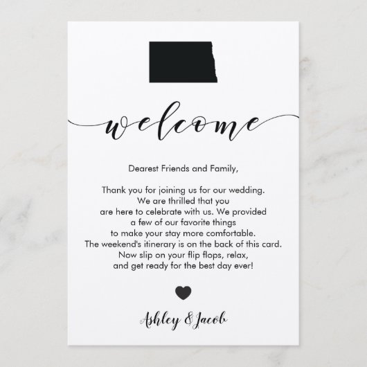 ノースダコタ結婚のウェルカムレター&旅程 プログラム (正面)