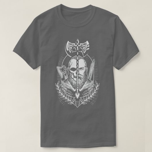 ノースバイキングとバイキングスカルとバイキング戦士 Tシャツ (デザイン正面)