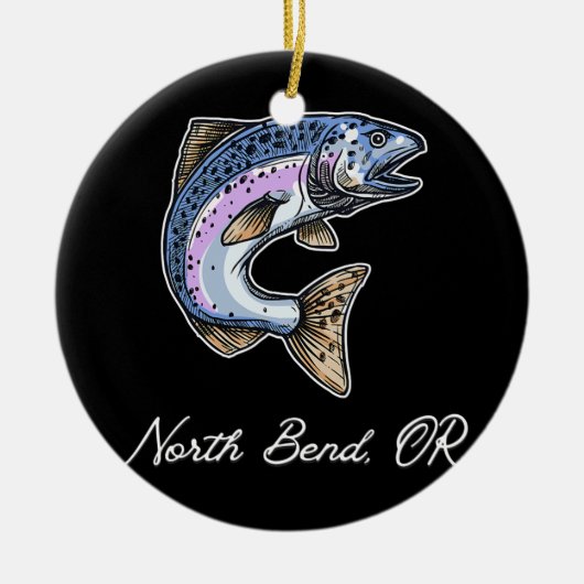 ノースベンドオレゴンかわいいシルバーズコホサーモン セラミックオーナメント (正面)