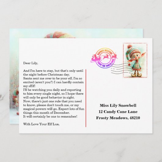ノースポールからの歓迎メッセージ | 妖精の到着手紙 招待状 (正面/裏面)