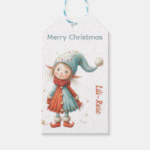 ノースポールのクリスマスをイメージした名入れ可能なエルフのギフトタグ