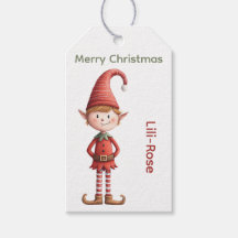 ノースポールのクリスマスをイメージした名入れ可能なエルフのギフトタグ