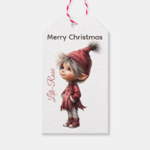 ノースポールのクリスマスをイメージした名入れ可能なエルフのギフトタグ