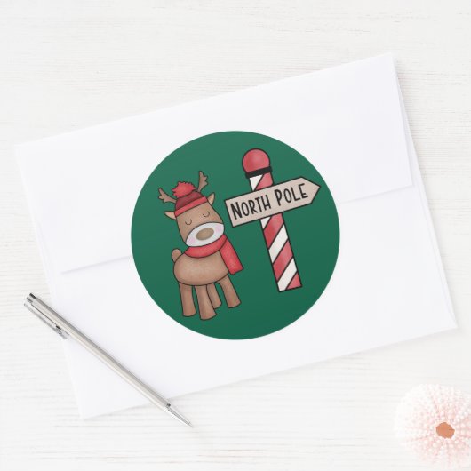 ノースポールのビンテージスタイルのトナカイステッカー - 素朴なデザイン ラウンドシール (封筒)
