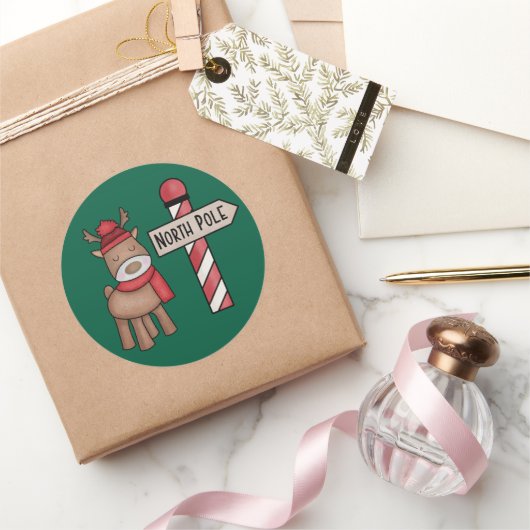 ノースポールのビンテージスタイルのトナカイステッカー - 素朴なデザイン ラウンドシール (ギフト)