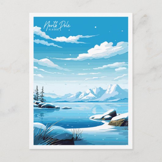 ノースポールアラスカヴィンテージ旅行イラストレーション ポストカード (正面)
